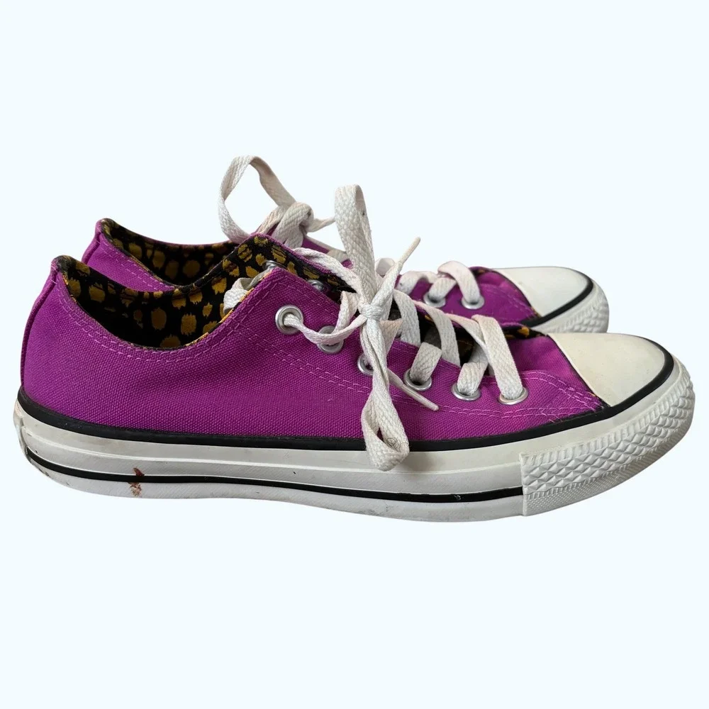 Converse All Star Sneakers Women's Sz 8 Purple Double Tongue Cheetah Print - Picture 5 of 8